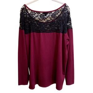Torrid Sweater Size 2 Burgundy Black Knit Back Lace Pullover Relaxed Fit